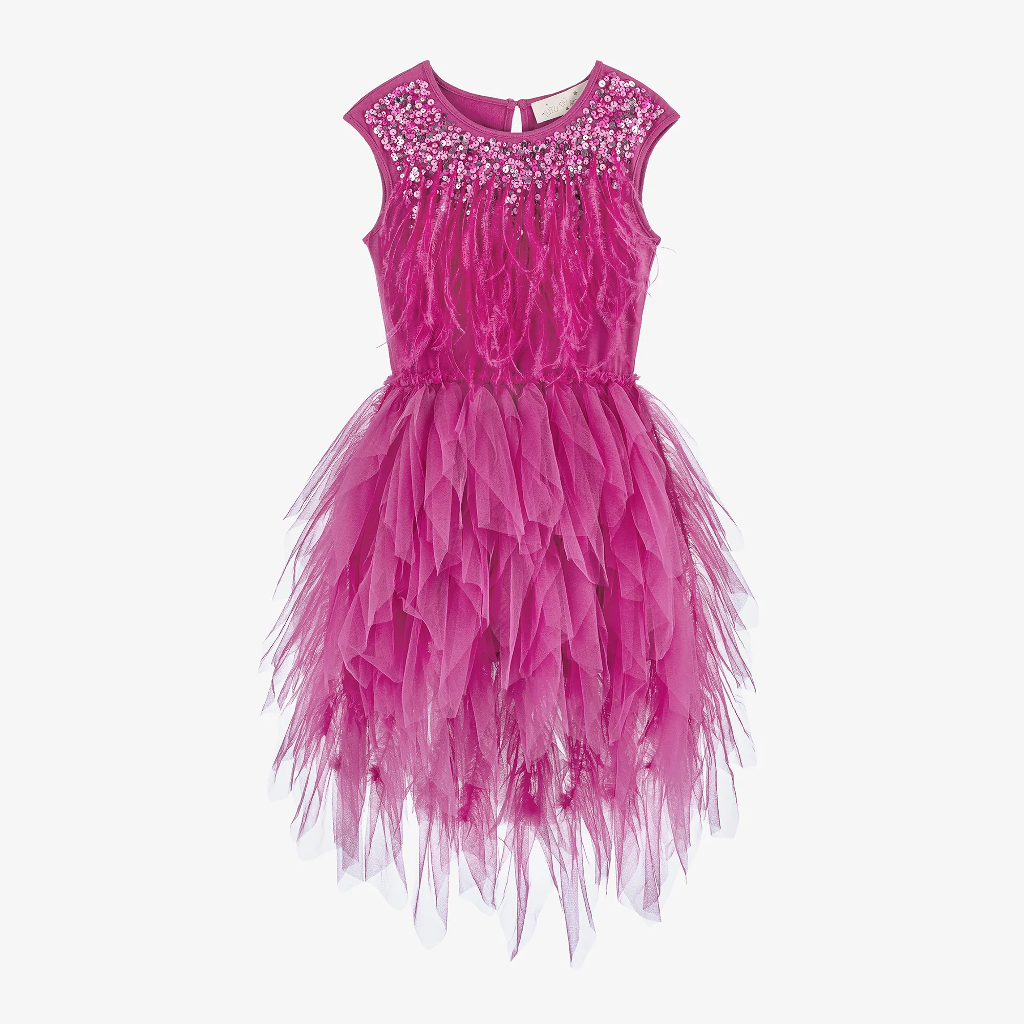 Girls Pink Sequin, Feather & Tulle Dress