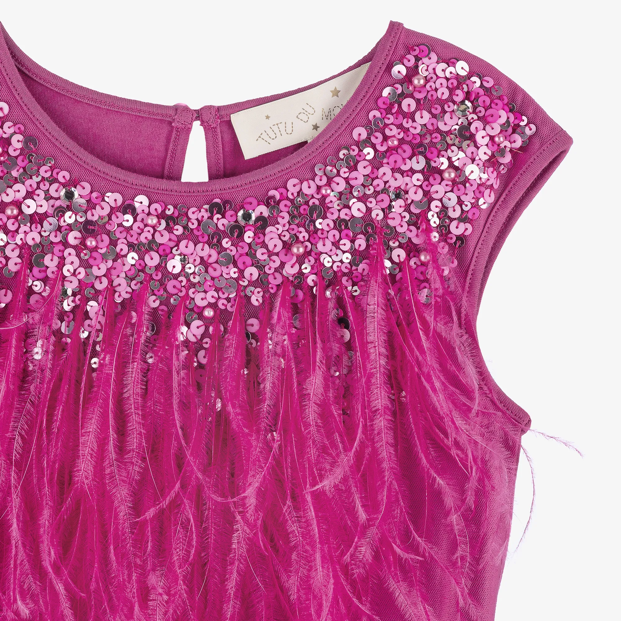 Girls Pink Sequin, Feather & Tulle Dress