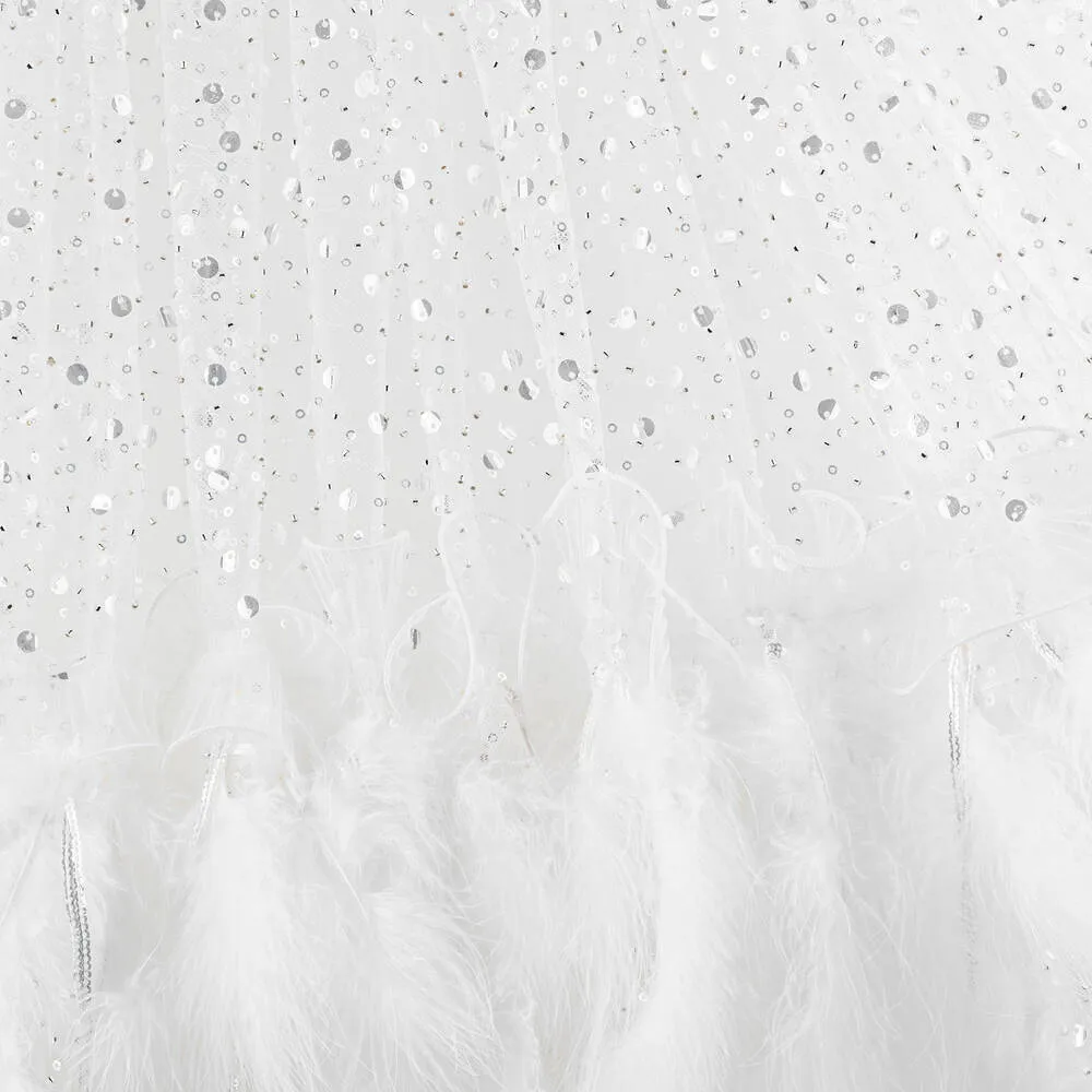 Girls White Sequin Feather Dress