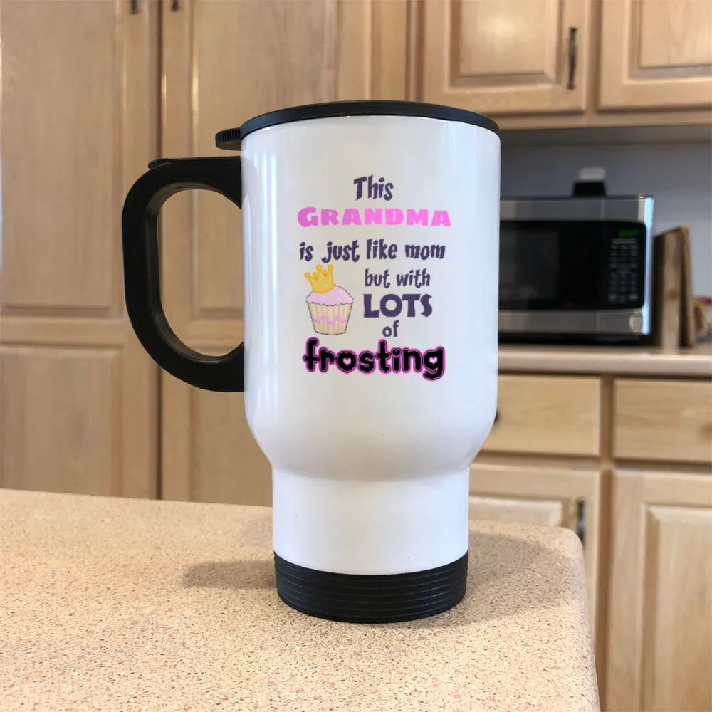 Grandma Frosting White Metal Coffee and Tea Travel Mug