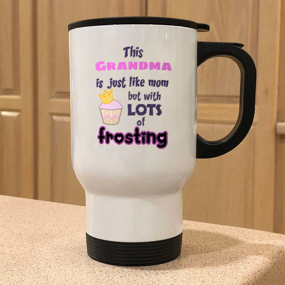 Grandma Frosting White Metal Coffee and Tea Travel Mug