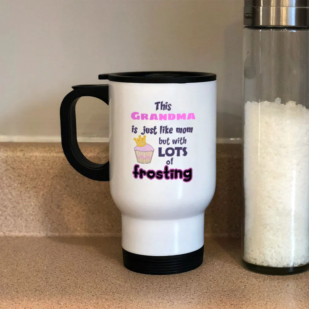 Grandma Frosting White Metal Coffee and Tea Travel Mug