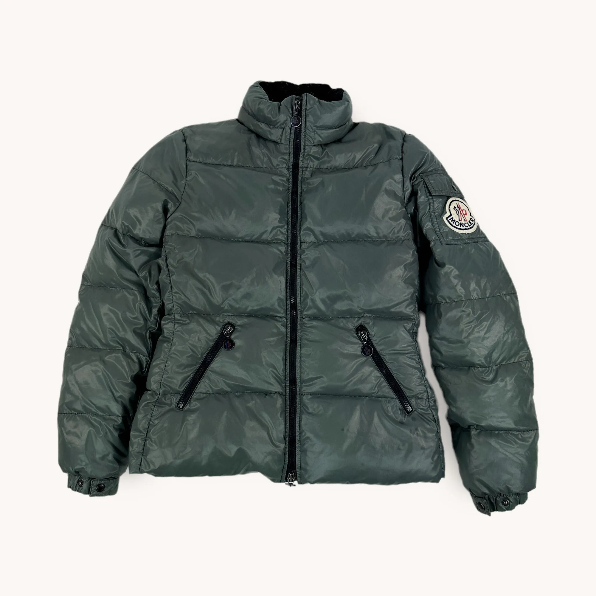 Green Grey Vintage Moncler Puffer Jacket Coat (M)