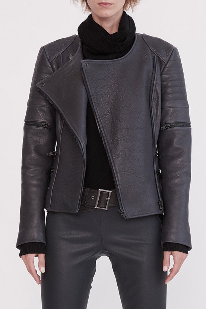 Greenwich Street Motor Jacket in Bubble Ink Leather