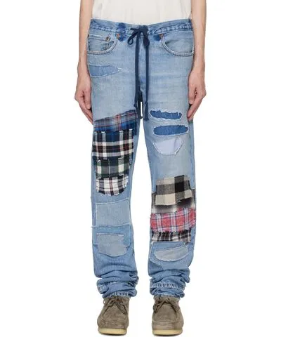 Greg Lauren Blue 34 Patchwork Denim Lounge Jeans