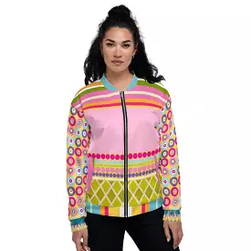 Hello Janis! Pink Patchwork Unisex Bomber Jacket