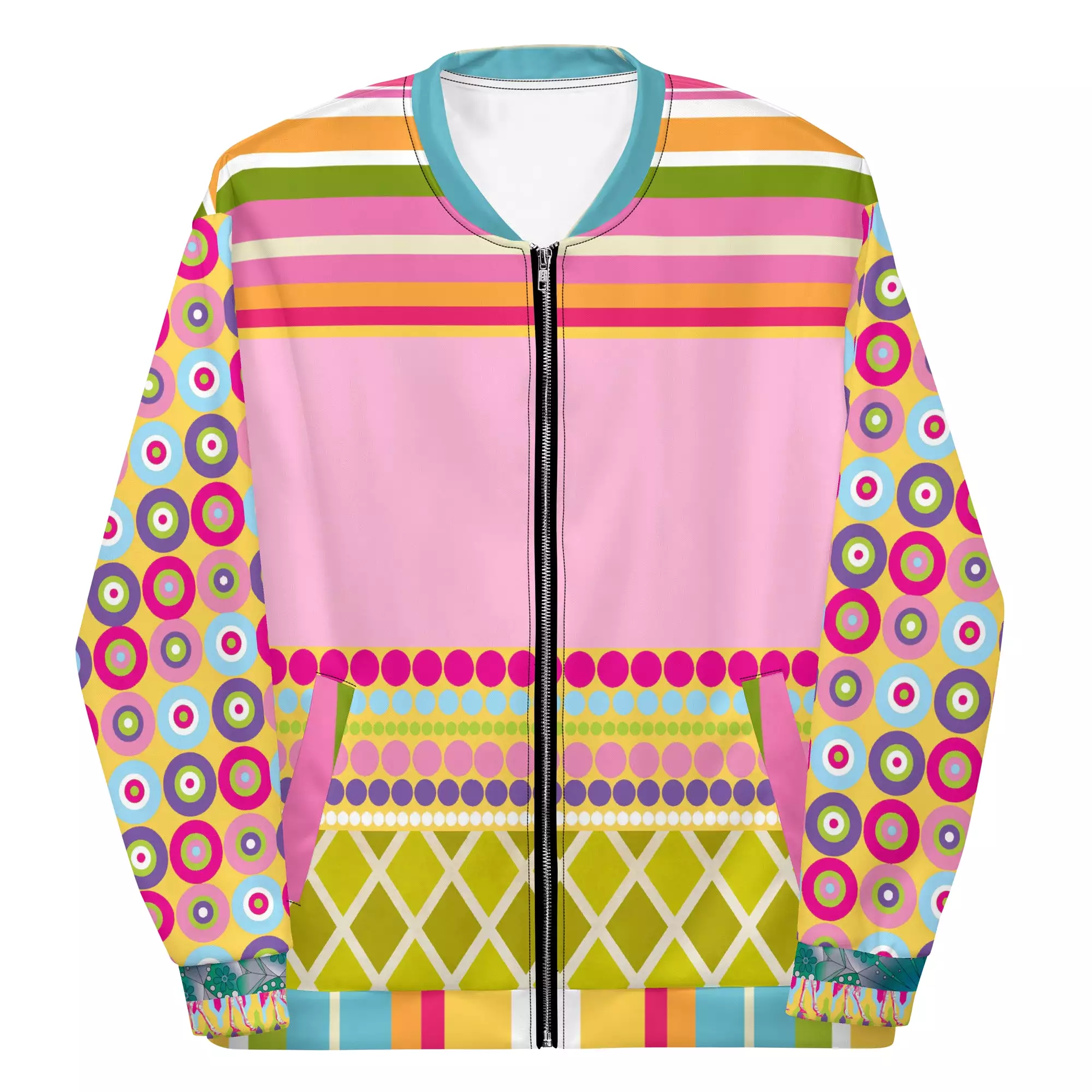 Hello Janis! Pink Patchwork Unisex Bomber Jacket