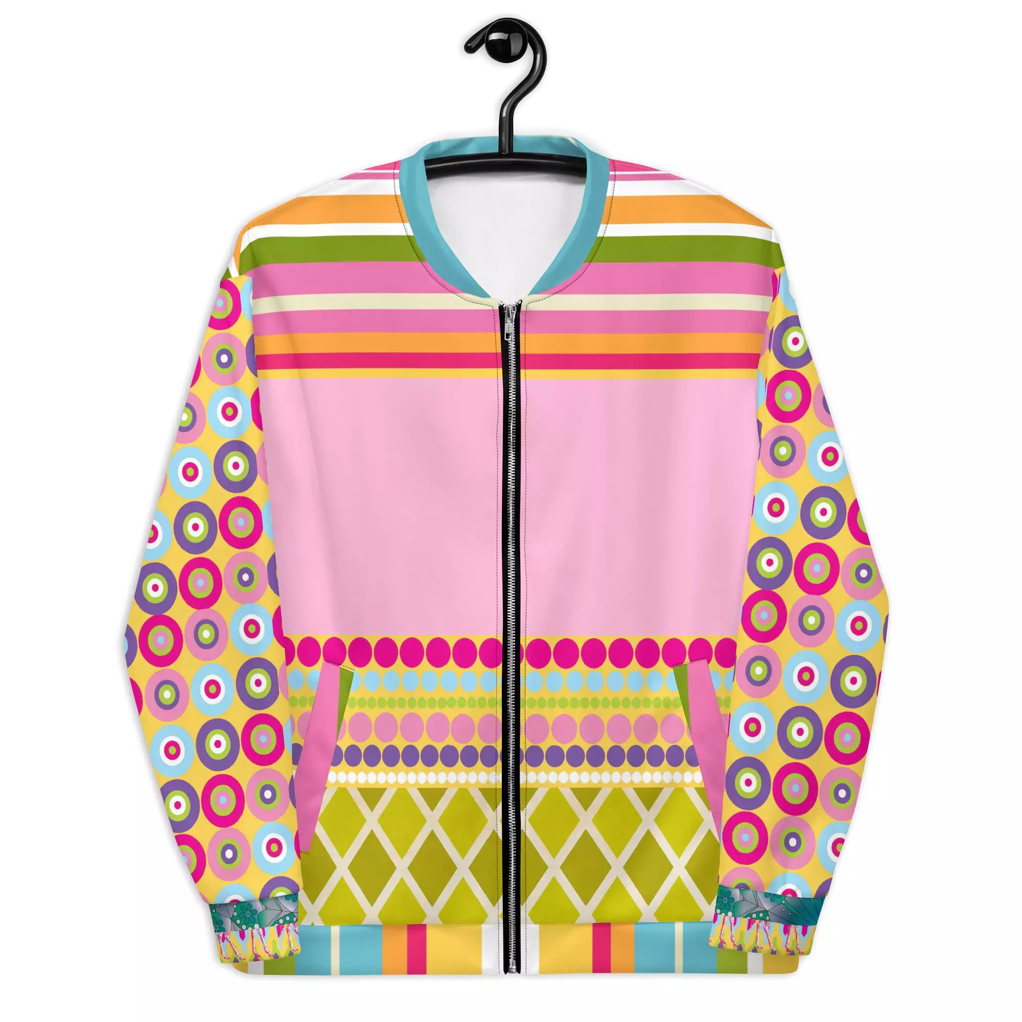 Hello Janis! Pink Patchwork Unisex Bomber Jacket