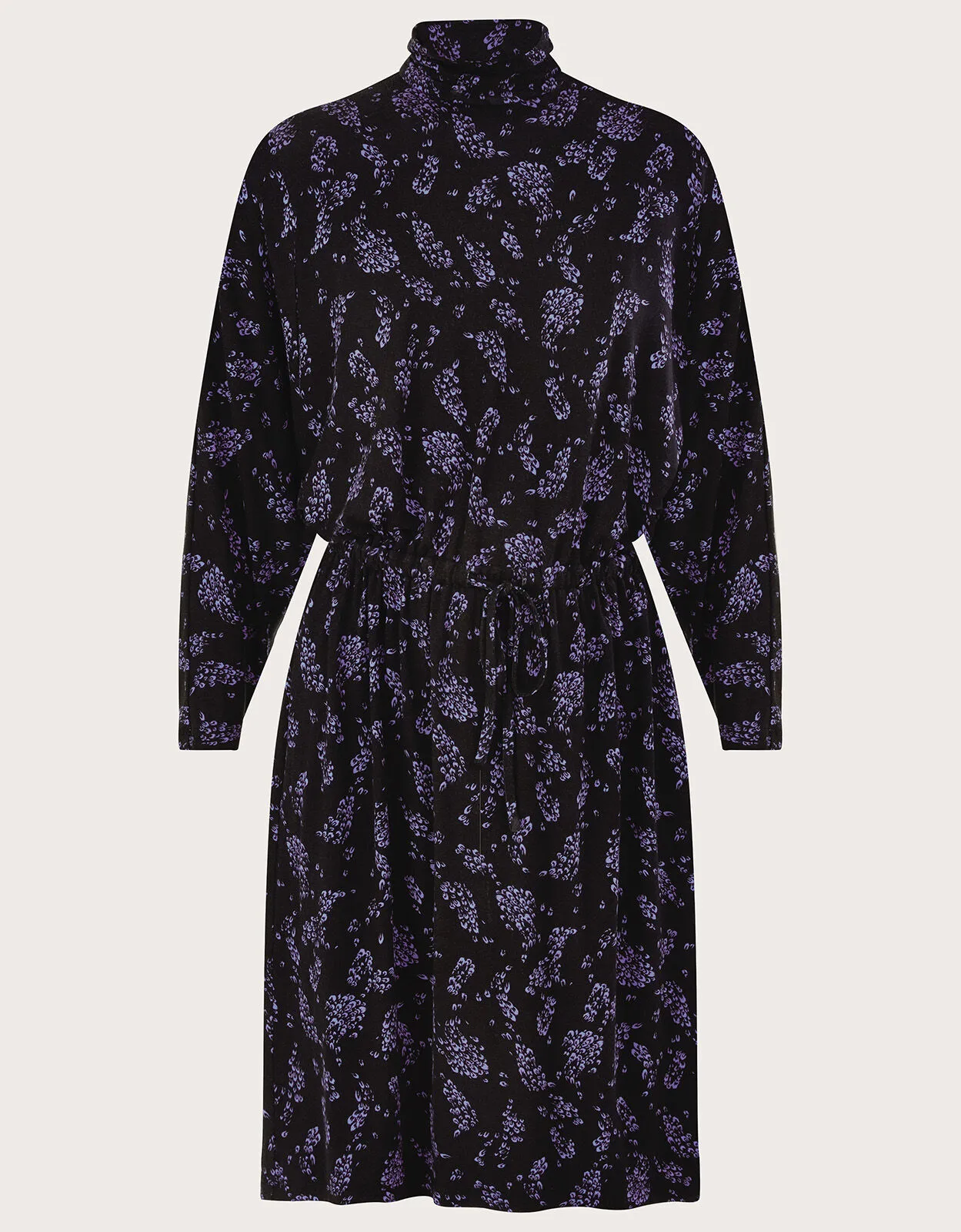 High Neck Feather Print Jersey Dress Black