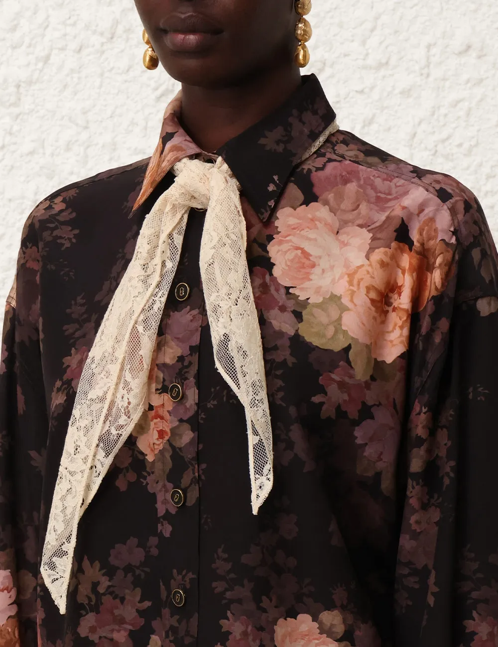 Illustration Lace Scarf Shirt