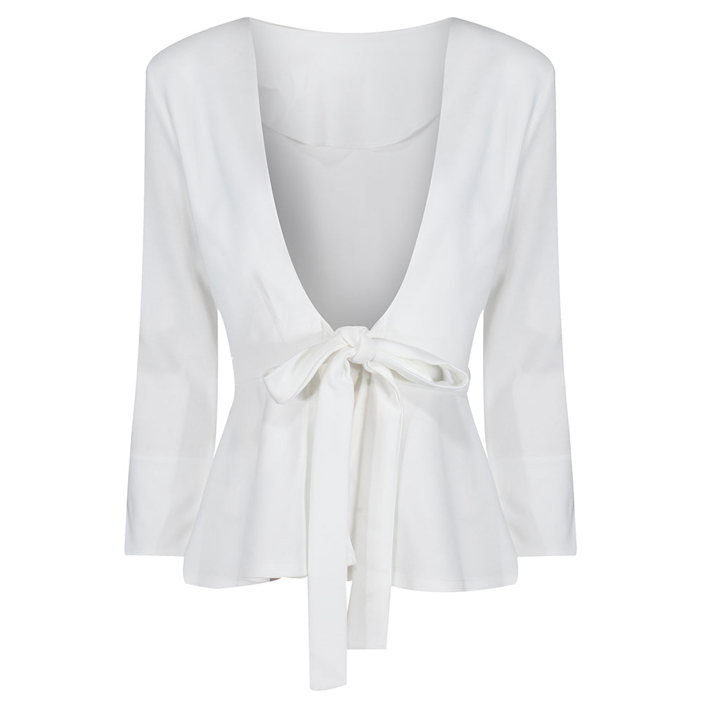 Ivory Long Sleeve Tie Front Jacket