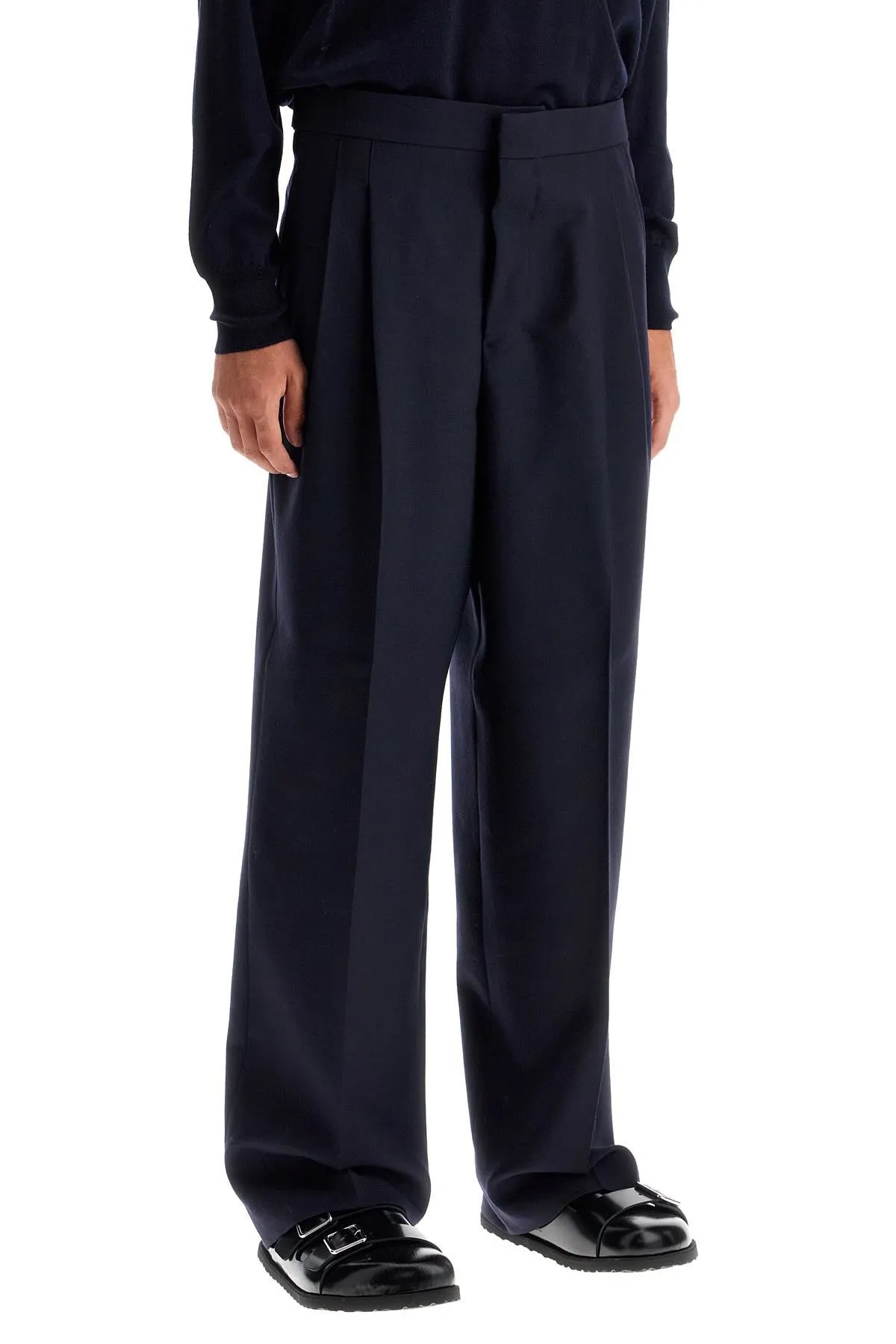 large fit wool gabardine trousers