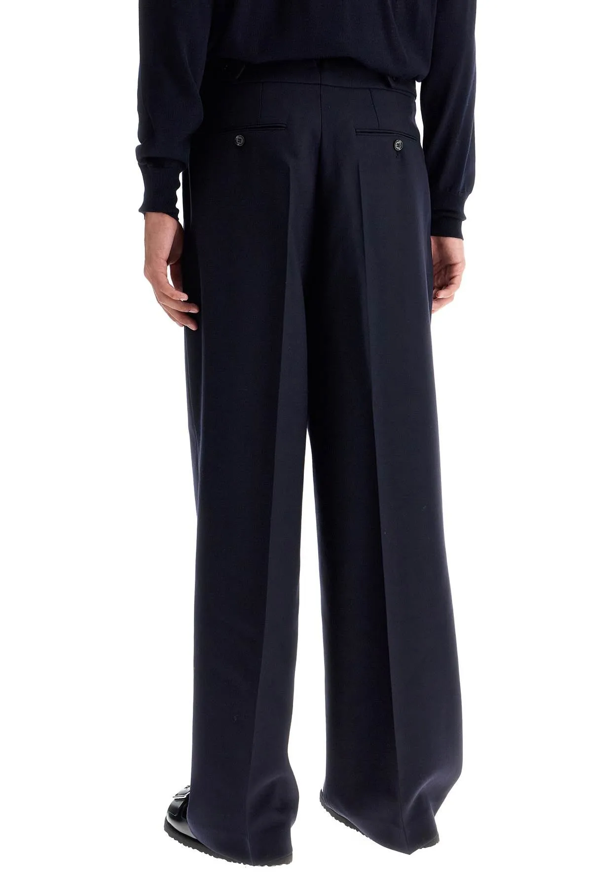 large fit wool gabardine trousers