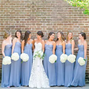 Lavender Chiffon Sweetheart Strapless Simple Long Bridesmaid Dresses , WG48