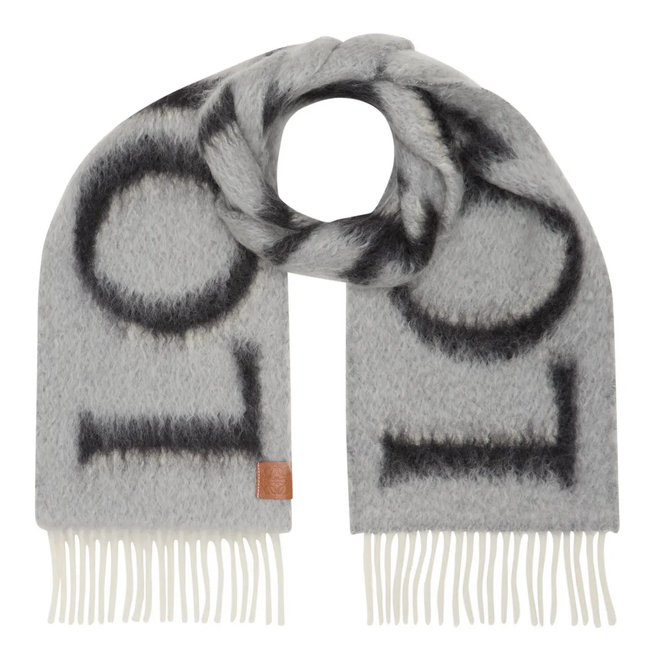 LOEWE Logo Fringe Scarf - Light GreyDark Grey