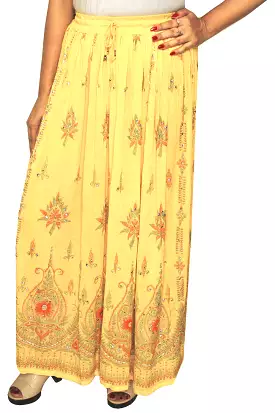 Long Skirts Sequins Ankle Length Rayon India Apparel (Yellow)