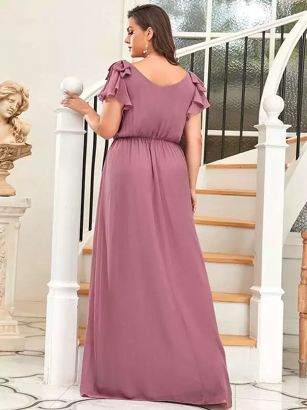 Long V-Neck Chiffon Dress Plus Size 16 Style 70907