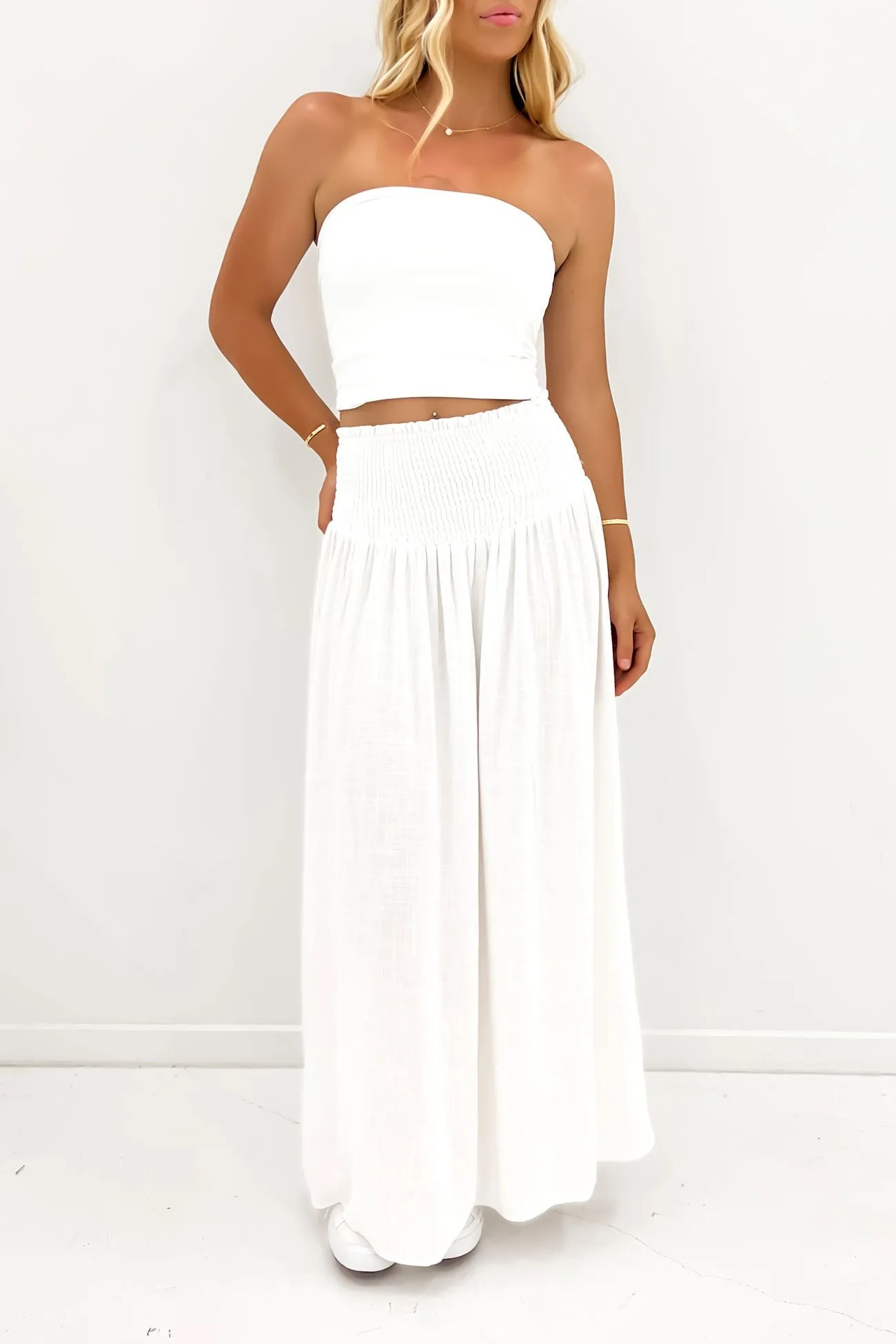 Luxe Linen Shired Maxi Skirt Vintage White