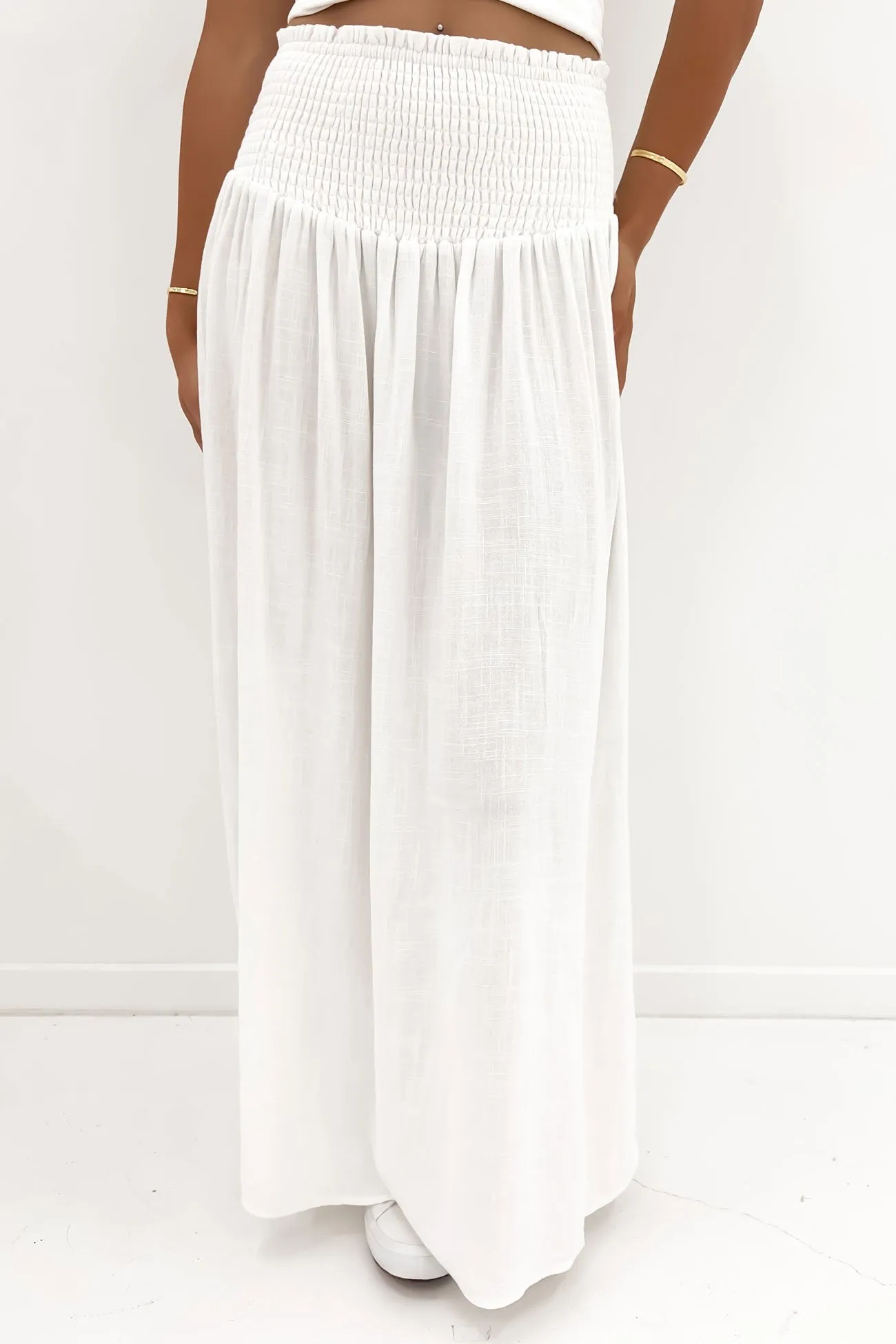 Luxe Linen Shired Maxi Skirt Vintage White