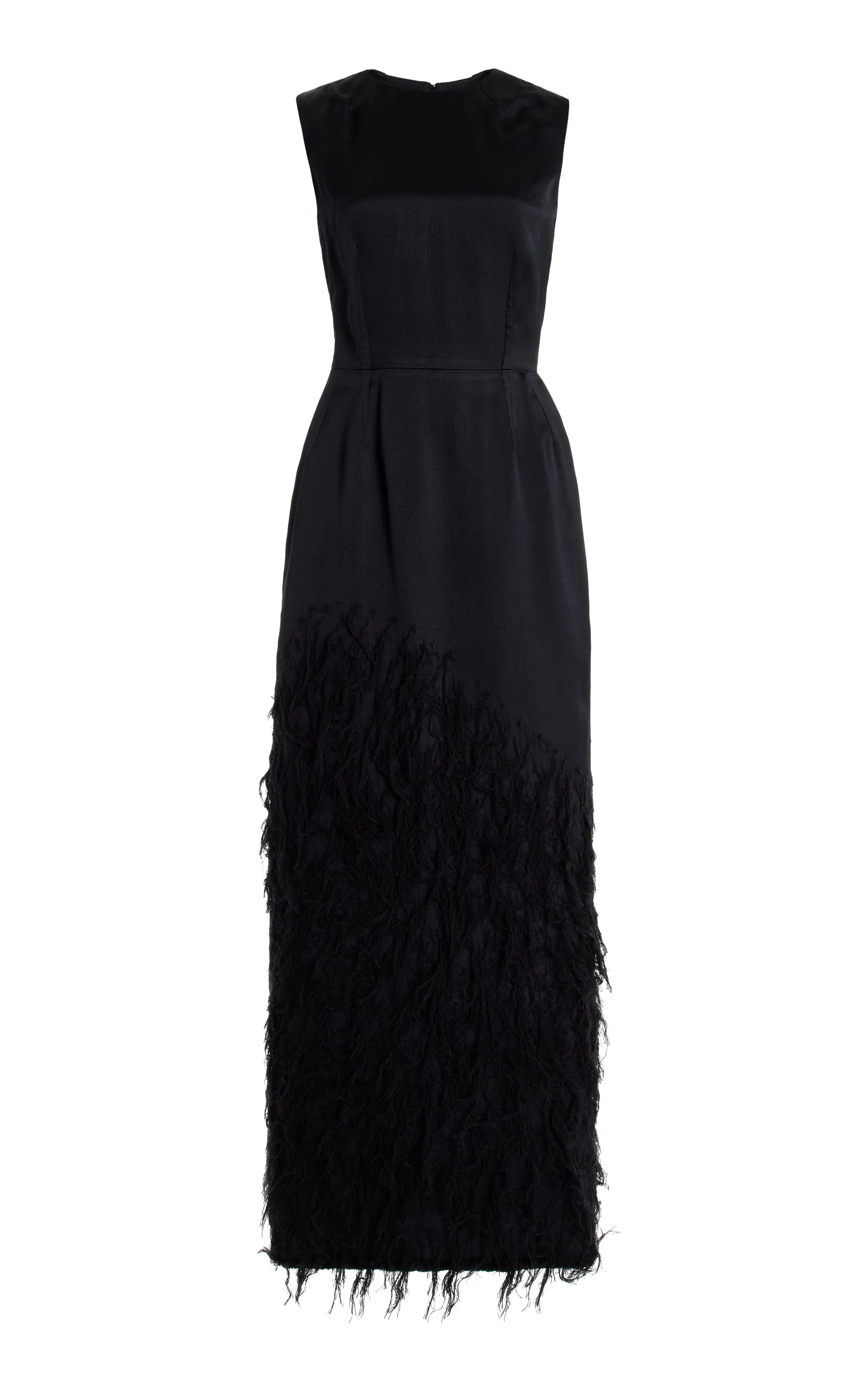 Maslow Feather Dress in Black Silk Satin