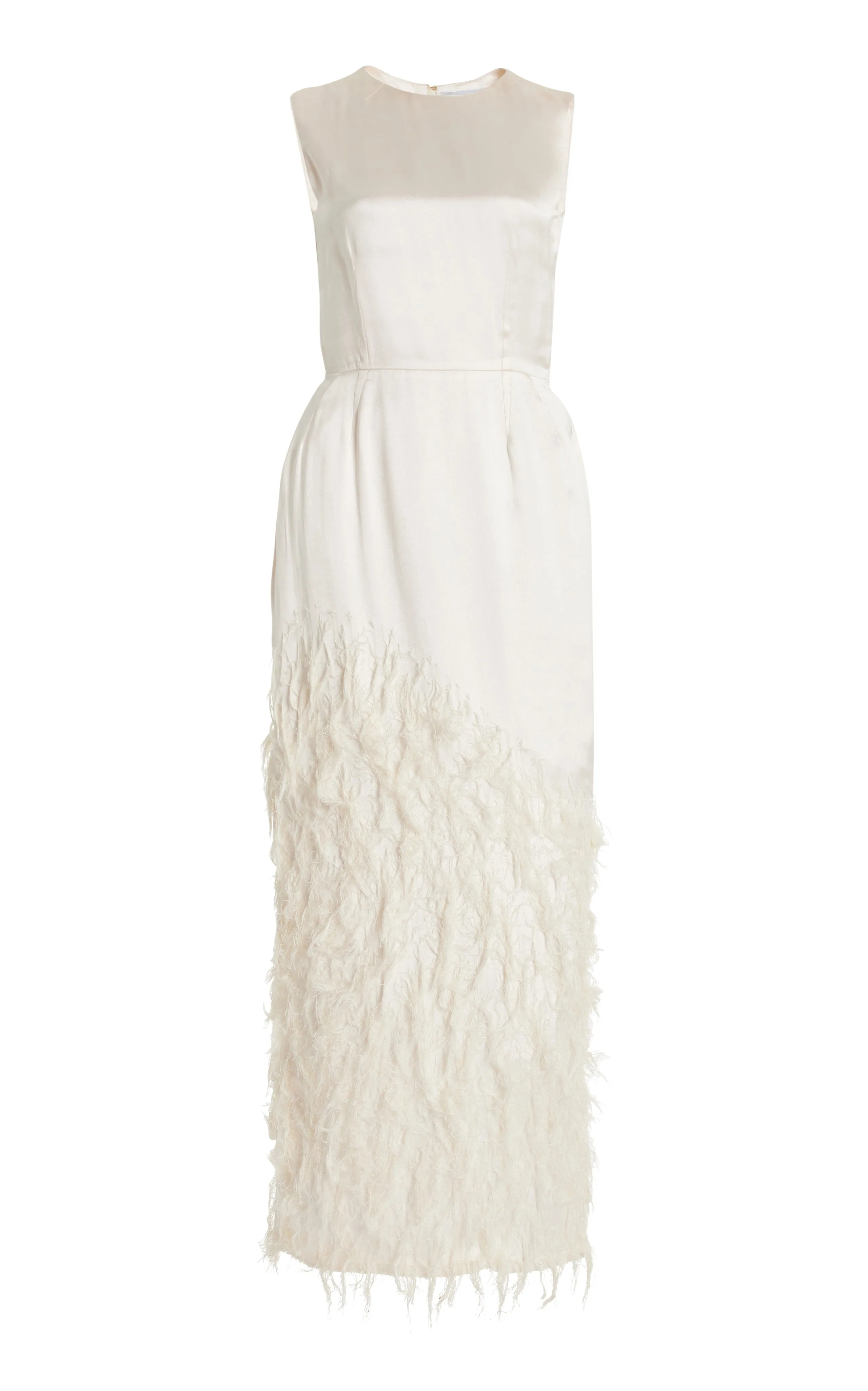 Maslow Feather Dress in Ivory Silk Satin