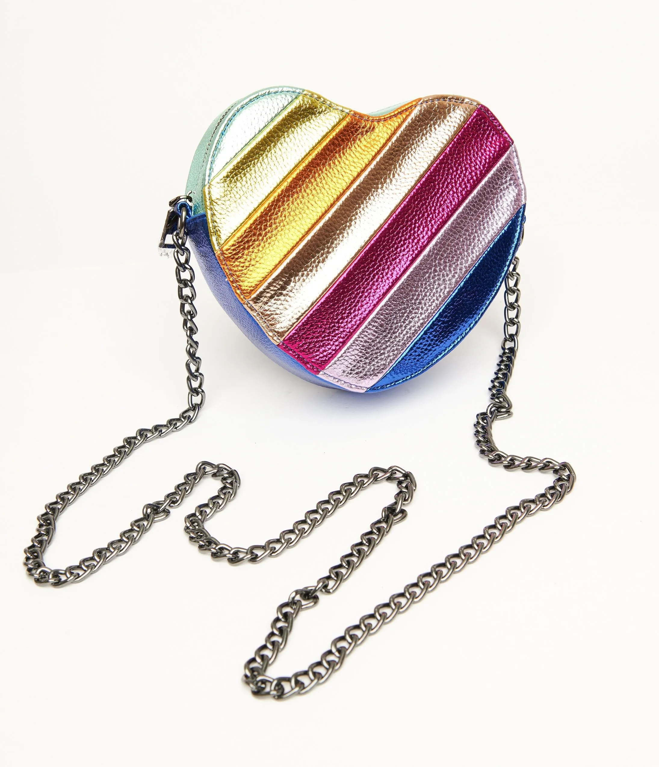 Metallic Rainbow Heart Leatherette Crossbody Bag