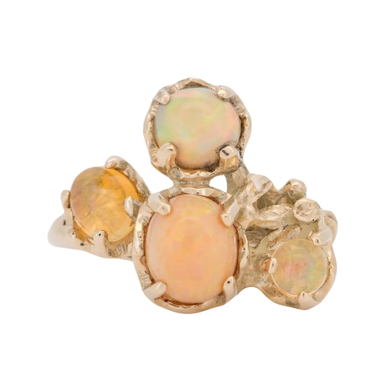 Mexican Fire Opal Organic Branch Ring 14K Gold R6728