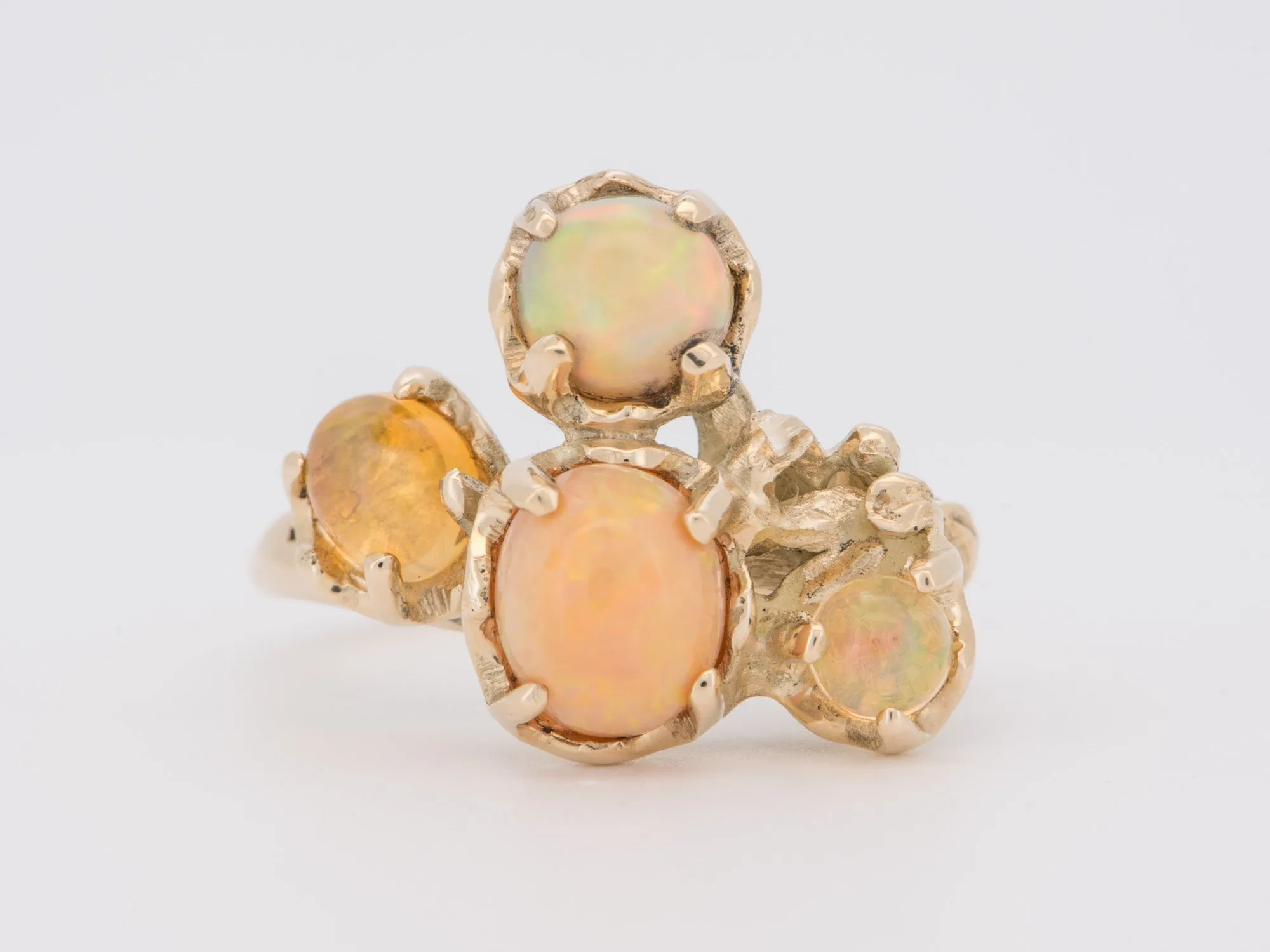 Mexican Fire Opal Organic Branch Ring 14K Gold R6728