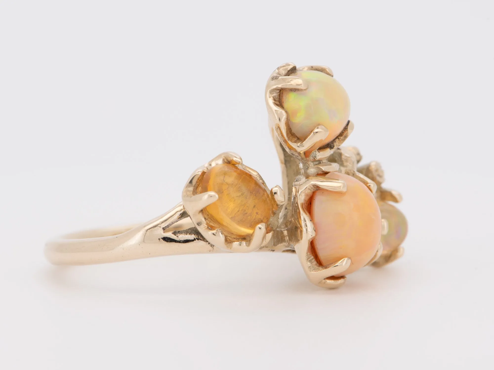 Mexican Fire Opal Organic Branch Ring 14K Gold R6728