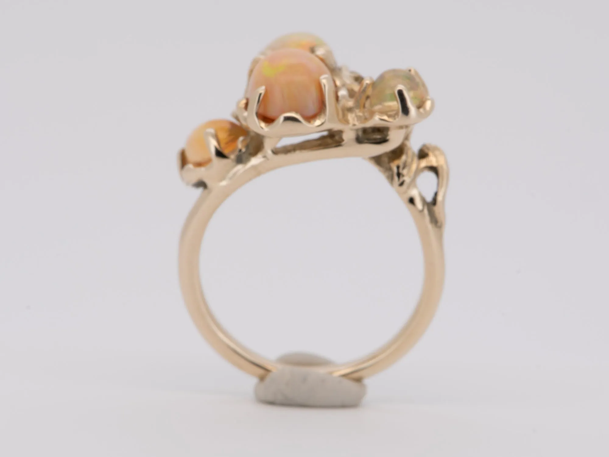 Mexican Fire Opal Organic Branch Ring 14K Gold R6728