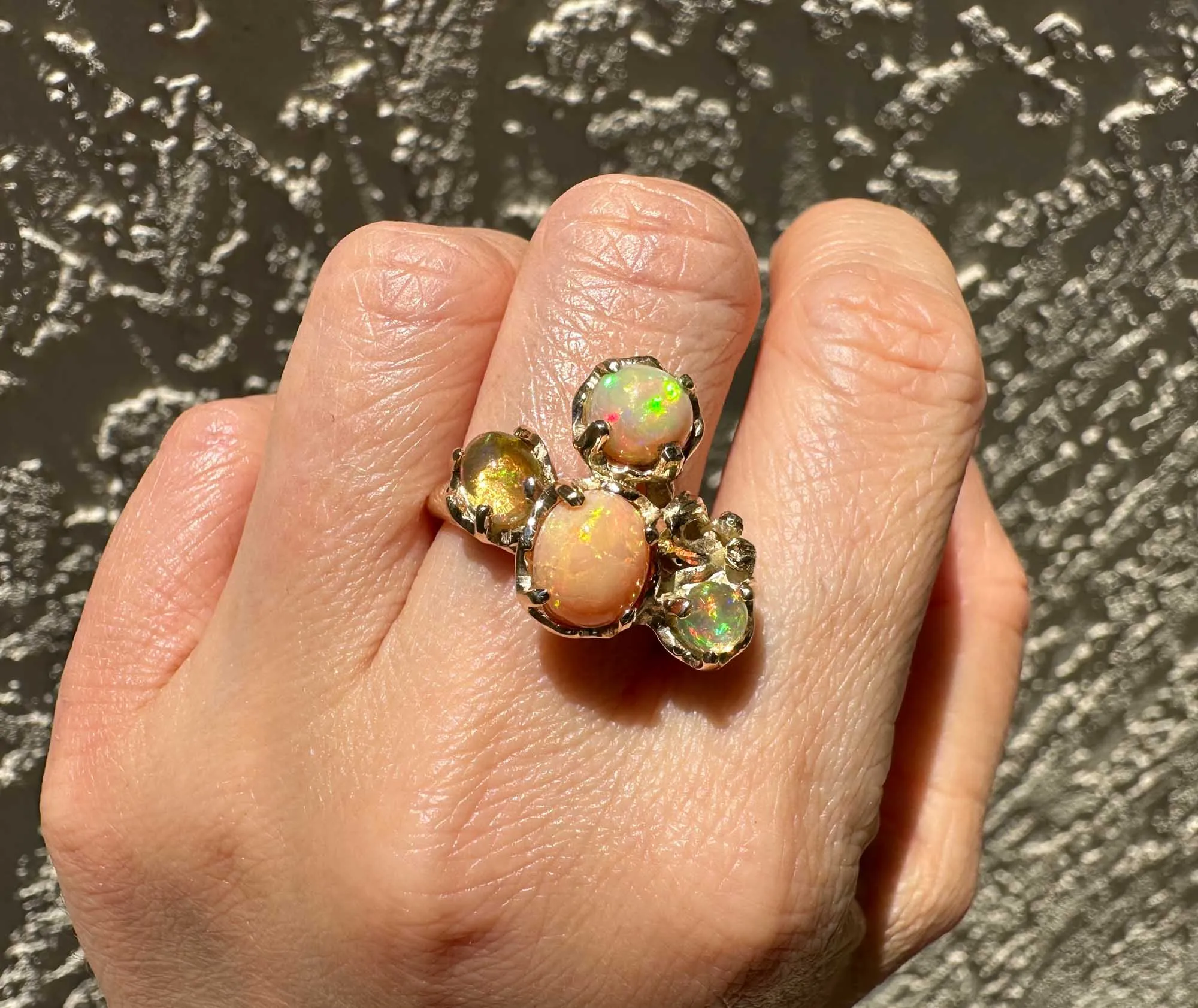 Mexican Fire Opal Organic Branch Ring 14K Gold R6728