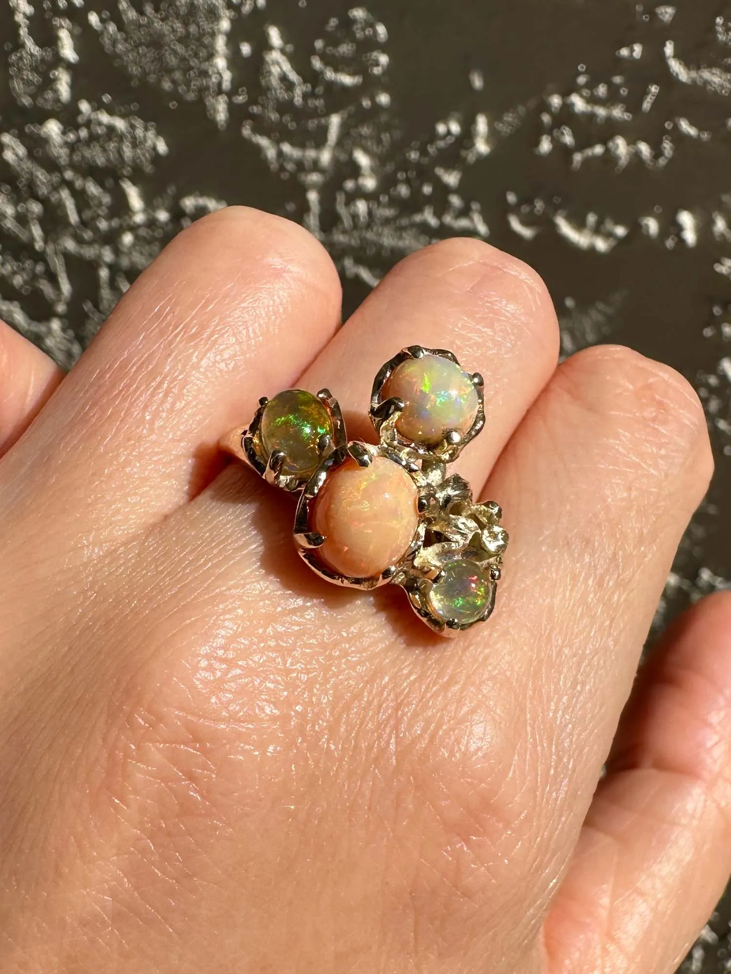 Mexican Fire Opal Organic Branch Ring 14K Gold R6728