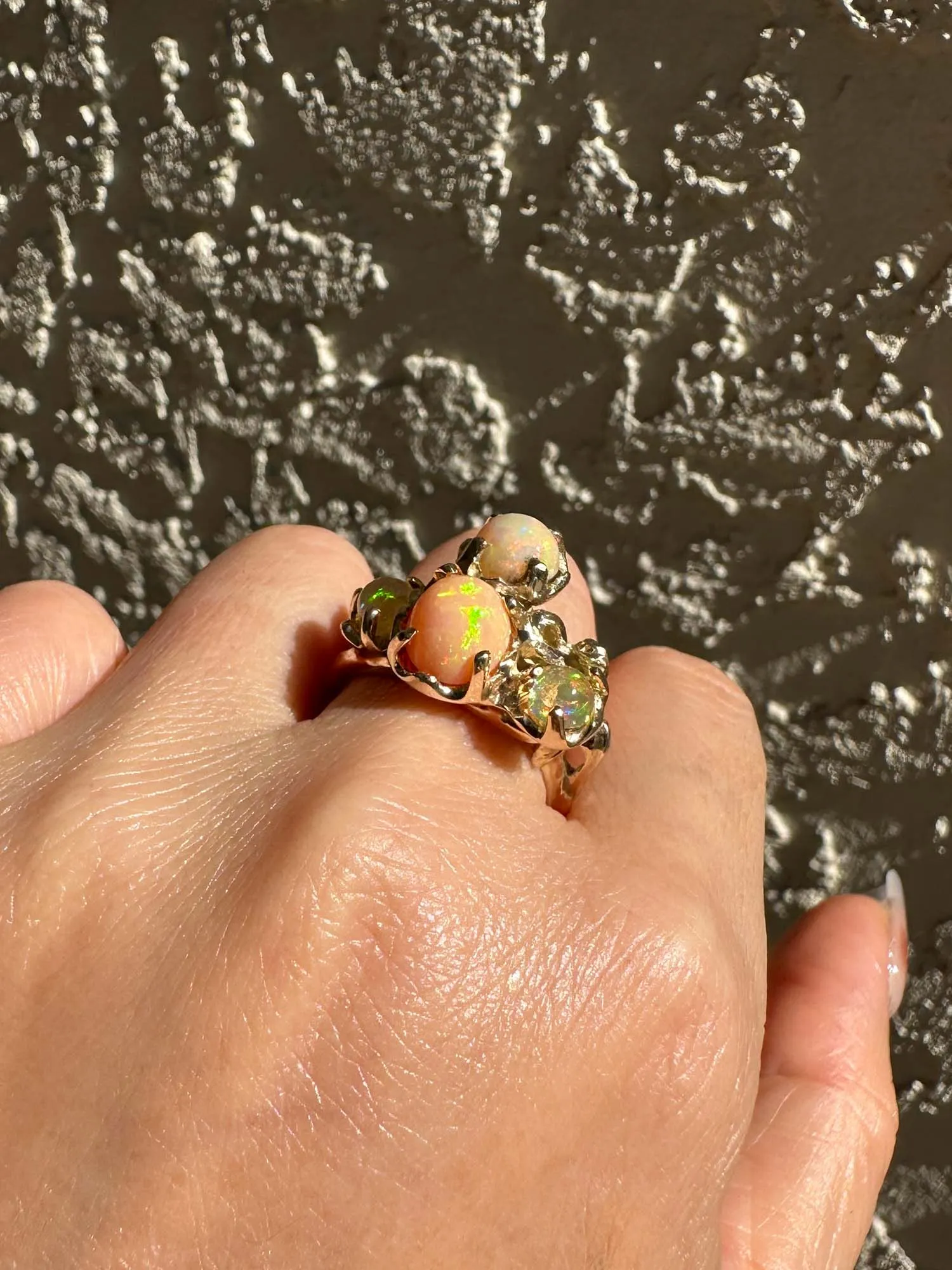 Mexican Fire Opal Organic Branch Ring 14K Gold R6728