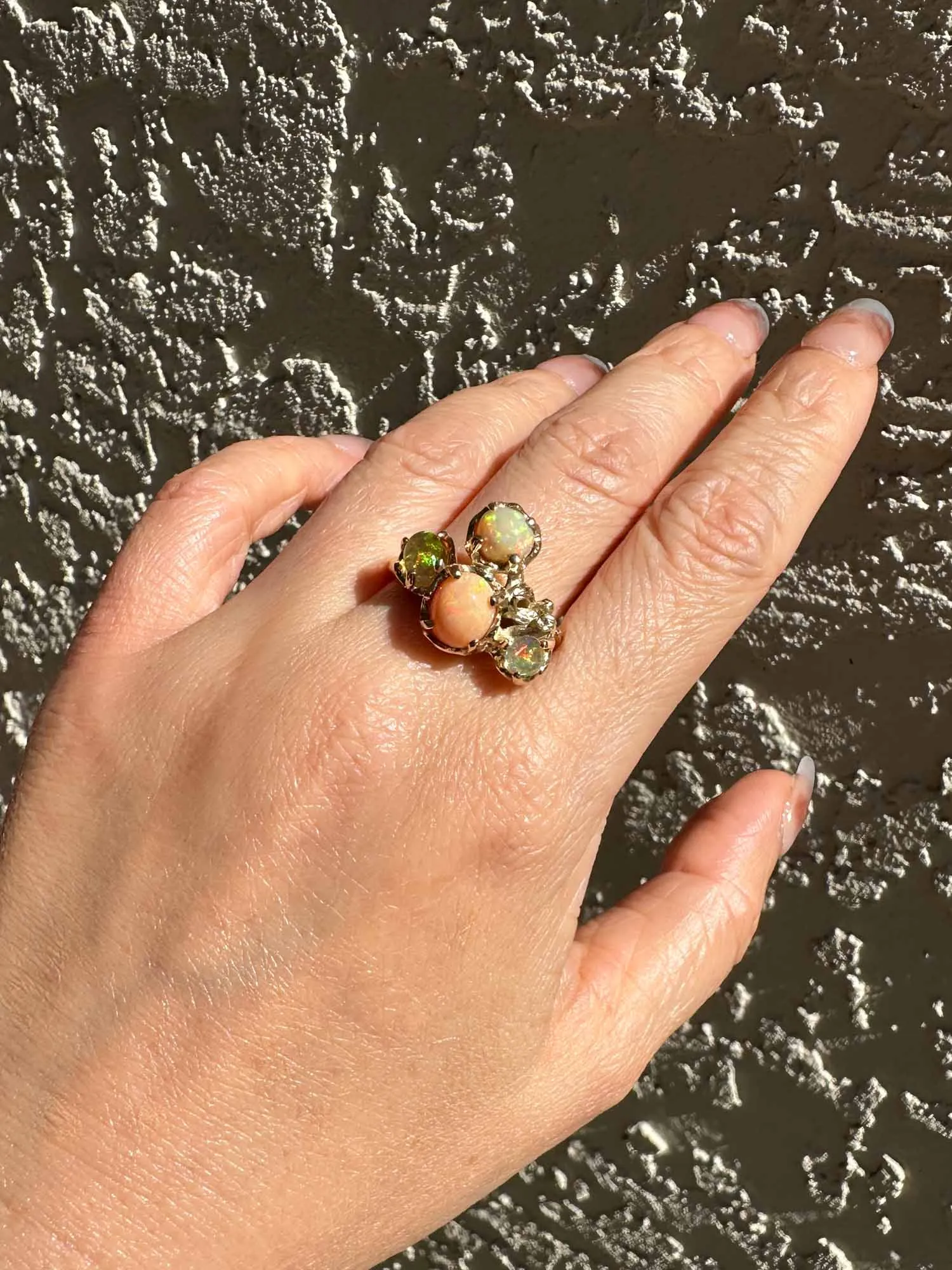 Mexican Fire Opal Organic Branch Ring 14K Gold R6728