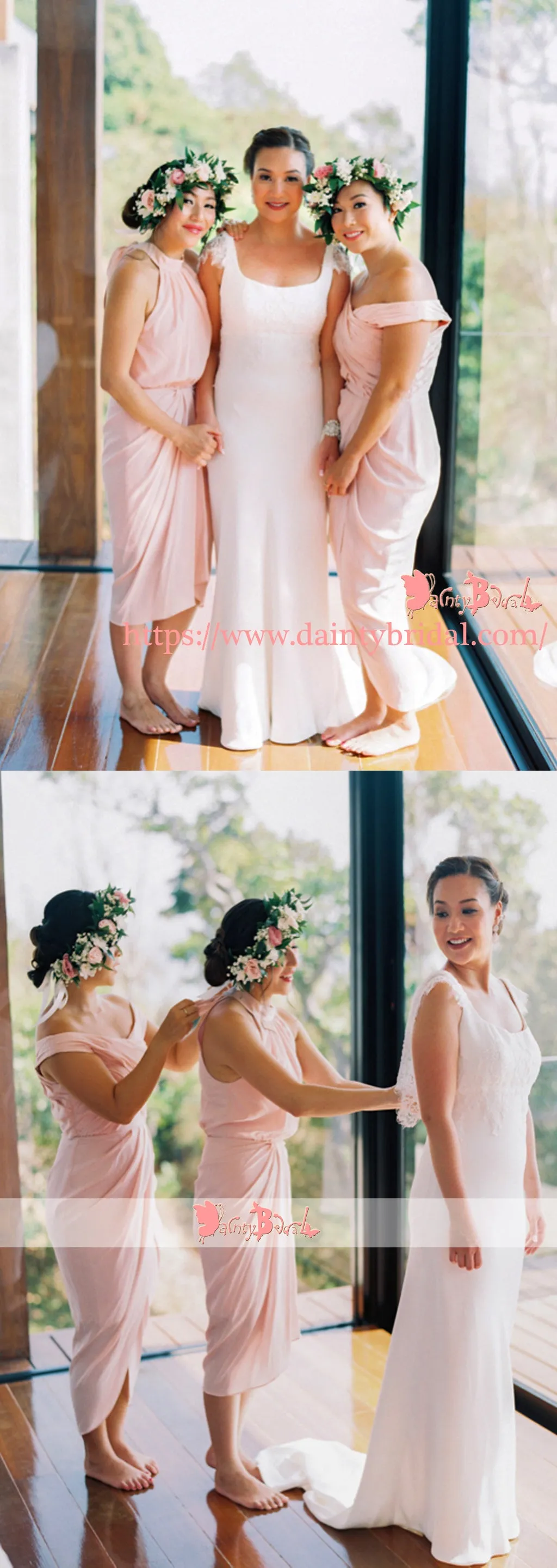 Mismatched Pink Jersey Tea Length Simple Cheap Bridesmaid Dresses,DB115