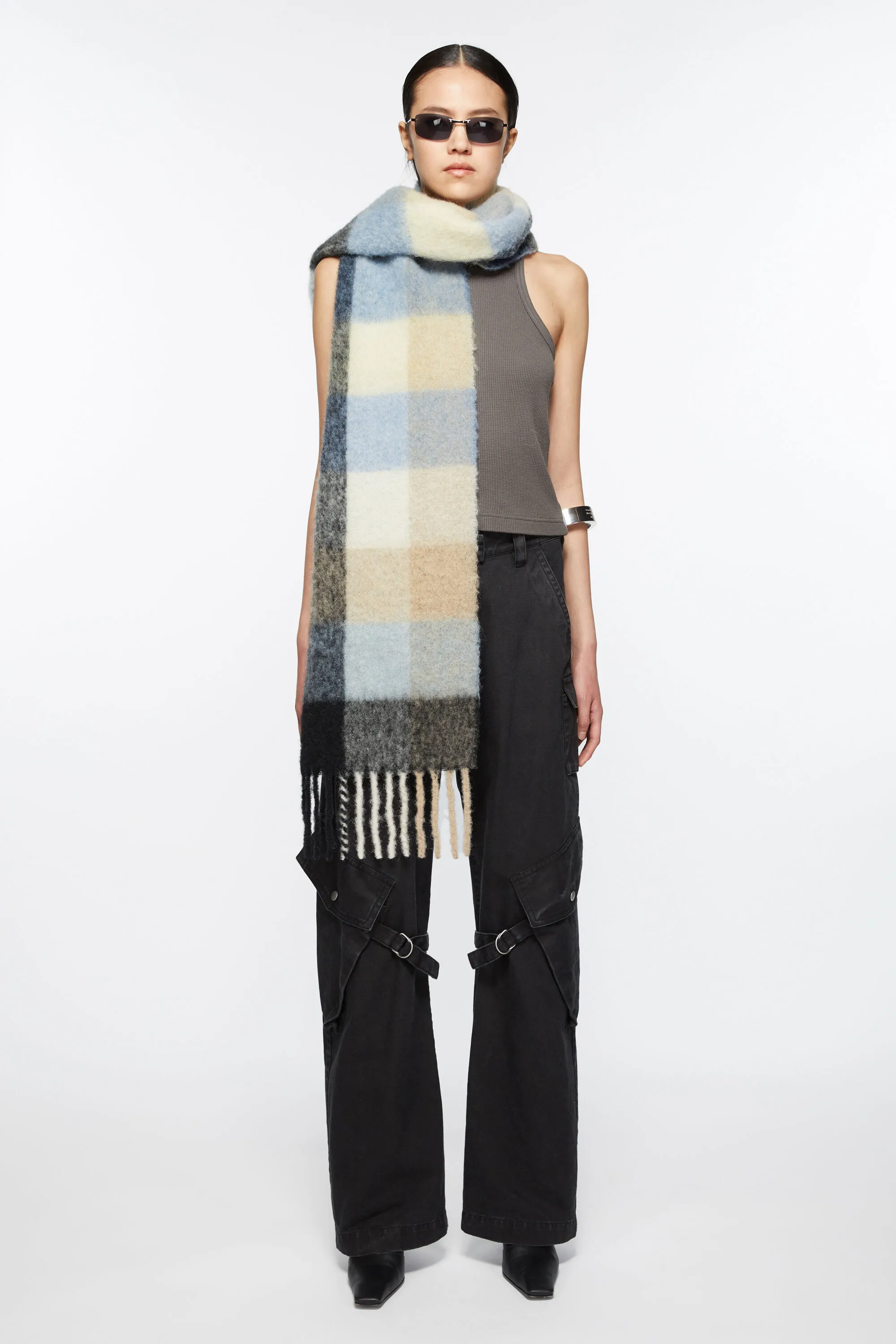 Mohair checked scarf