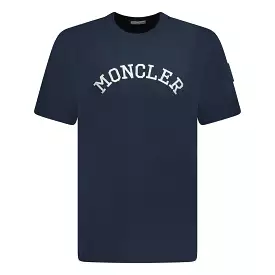 MONCLER CURVED STITCHED WRITING LOGO T-SHIRT NAVY