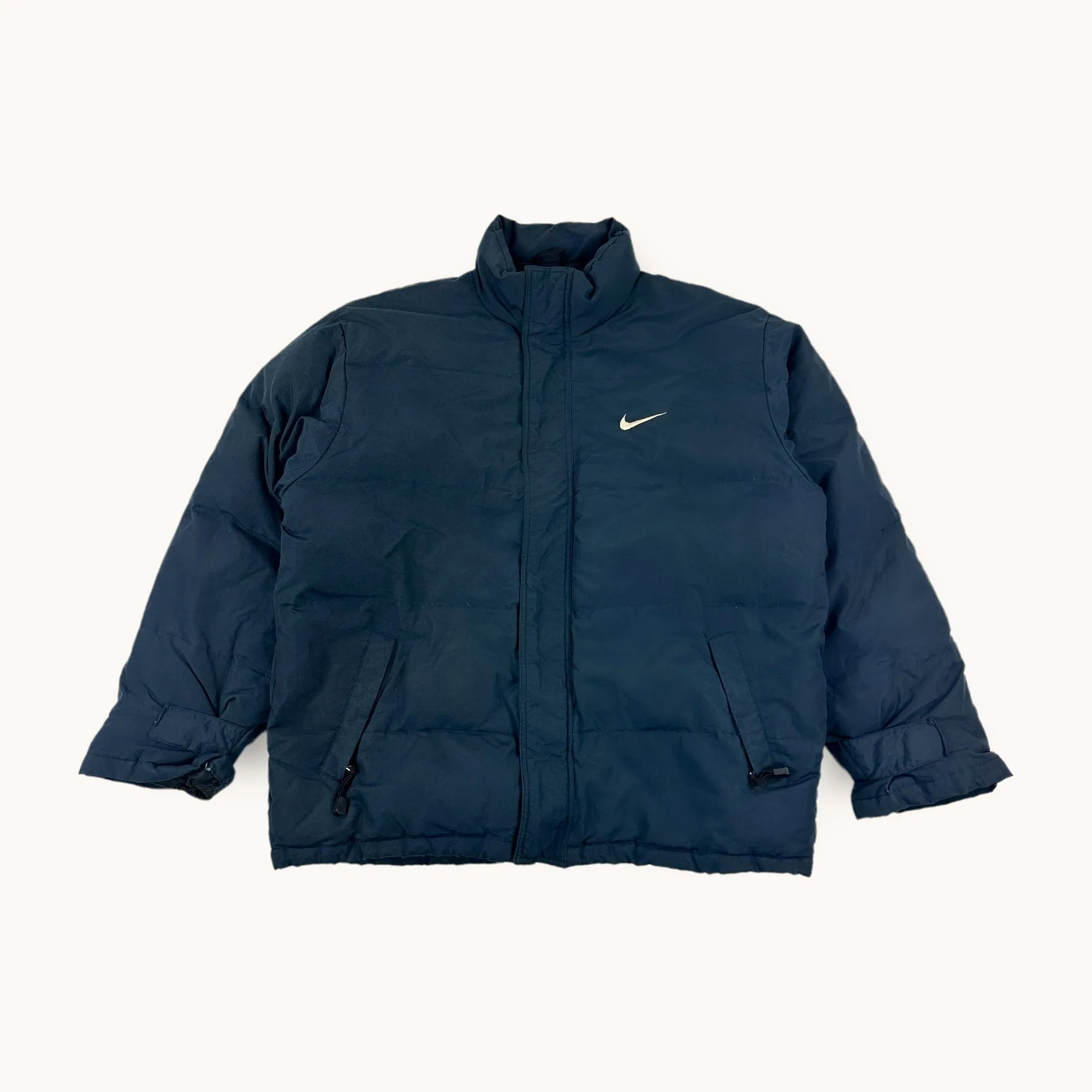 Navy Blue 90s NIKE Swoosh Puffer Jacket Coat (L/XL)