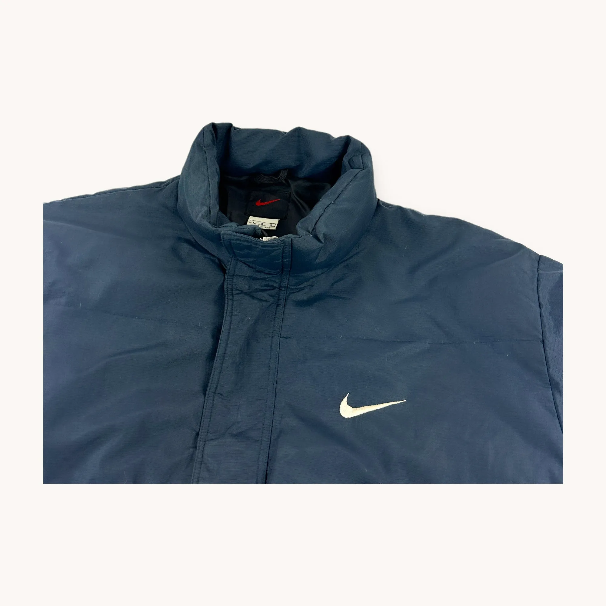 Navy Blue 90s NIKE Swoosh Puffer Jacket Coat (L/XL)