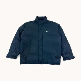 Navy Blue 90s NIKE Swoosh Puffer Jacket Coat (L/XL)