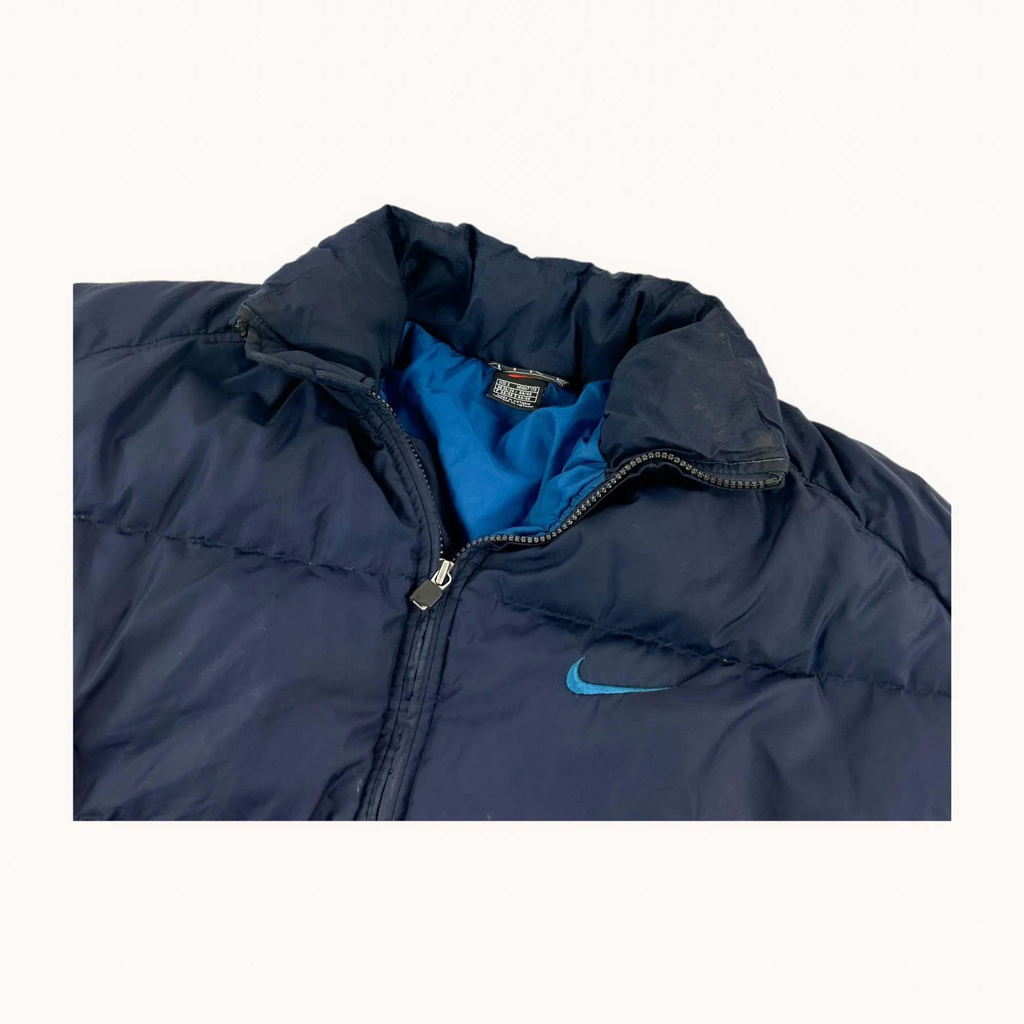 Navy Blue 90s NIKE Swoosh Puffer Jacket Coat (M/L)