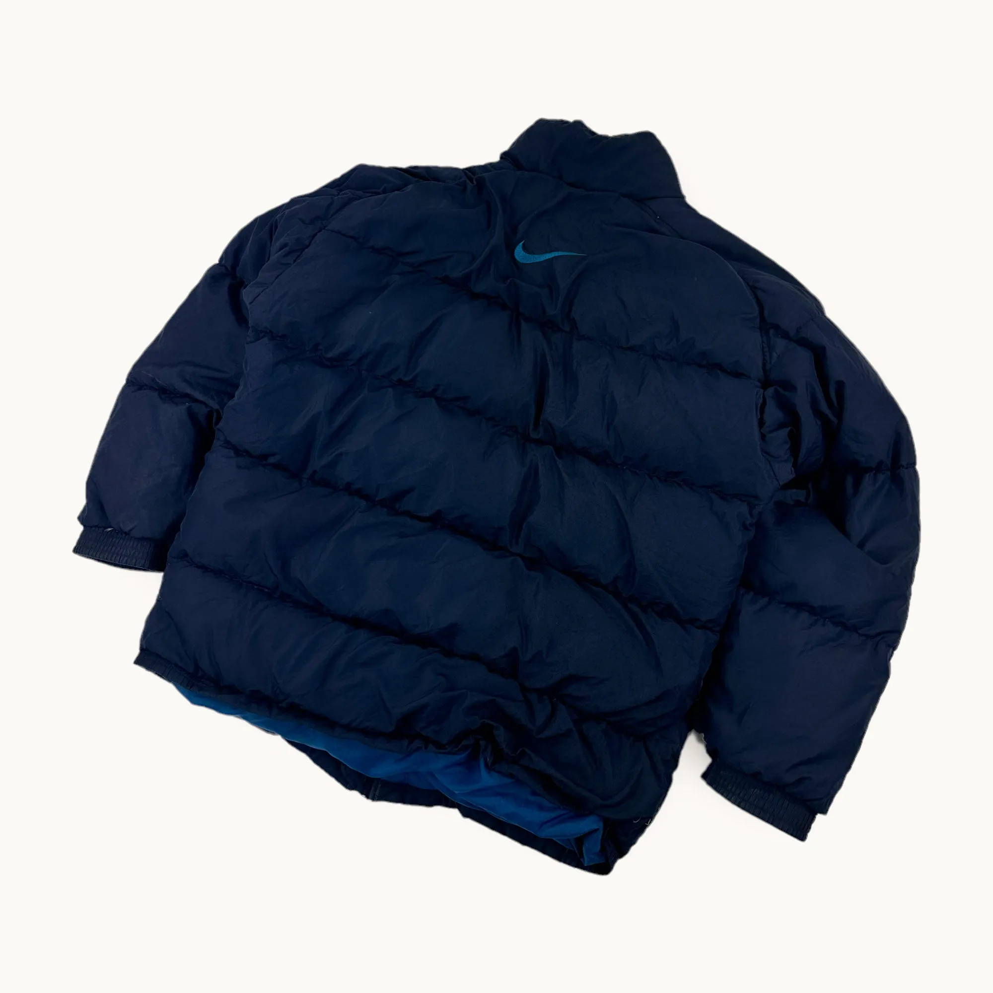 Navy Blue 90s NIKE Swoosh Puffer Jacket Coat (M/L)