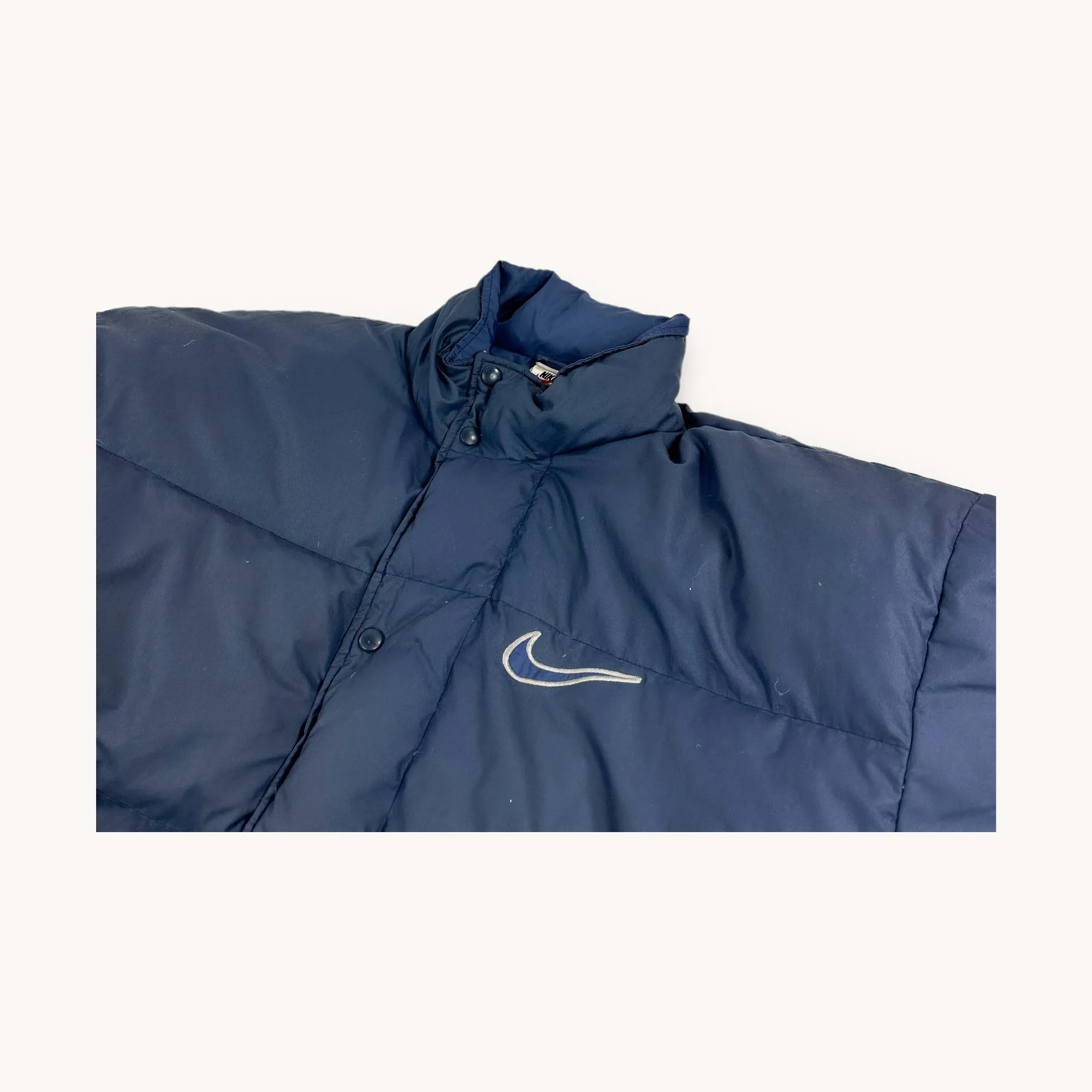 Navy Blue 90s NIKE Swoosh Puffer Jacket Coat (XL)