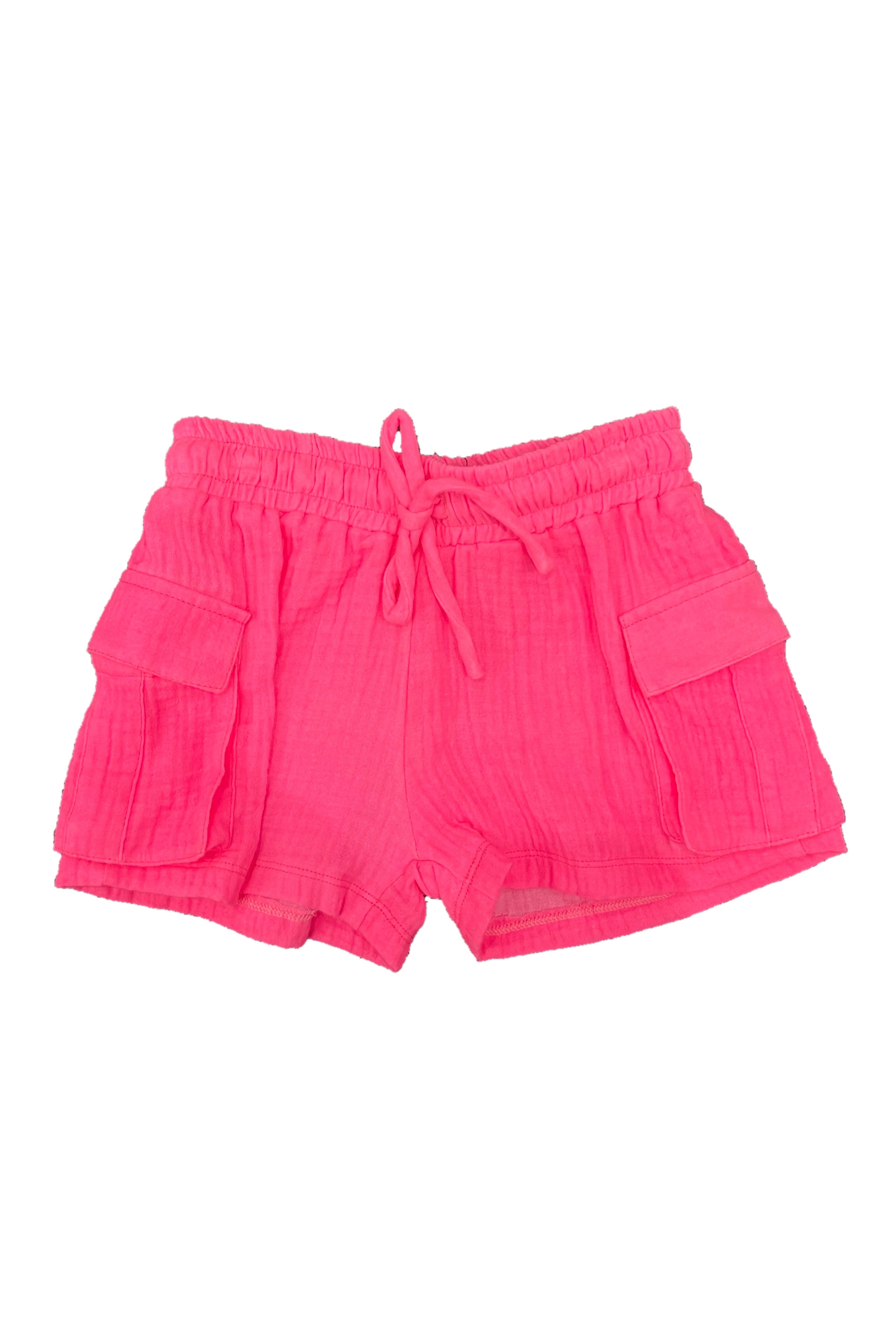 Neon Pink Gauze Cargo Shorts