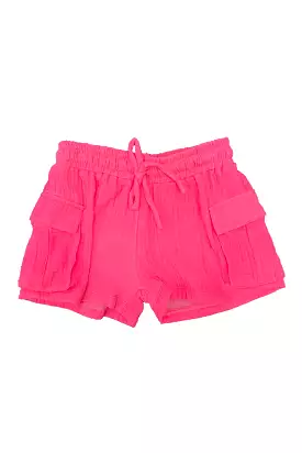 Neon Pink Gauze Cargo Shorts