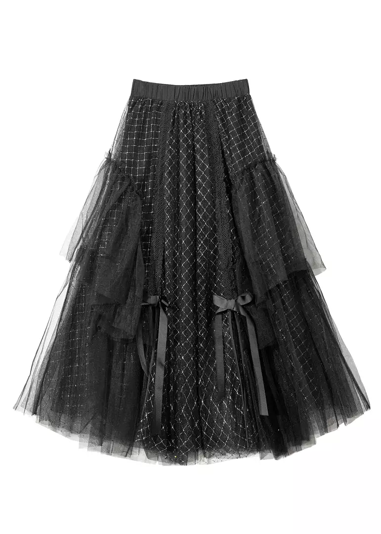 New Black Bow Elastic Waist Tulle Skirt Summer AS1068