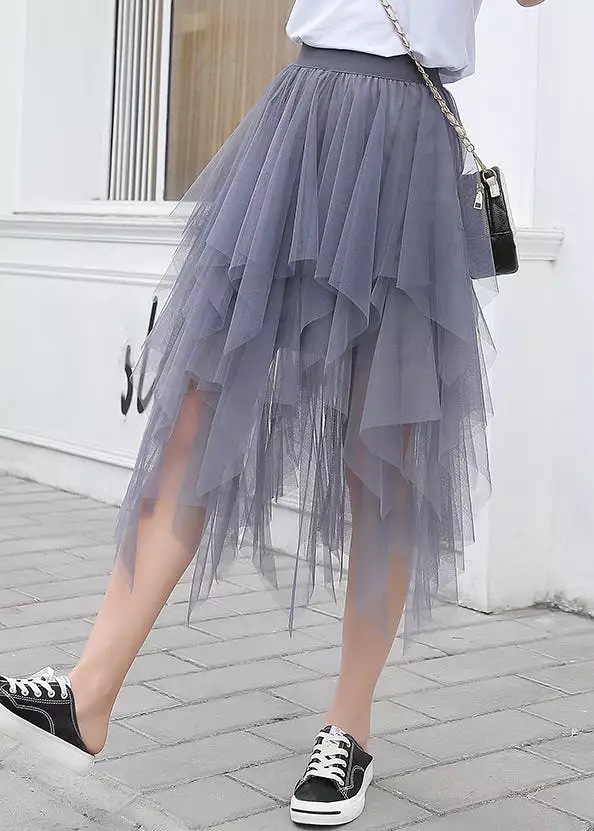 New Purple Asymmetrical Elastic Waist Tulle Skirt Summer AS1086