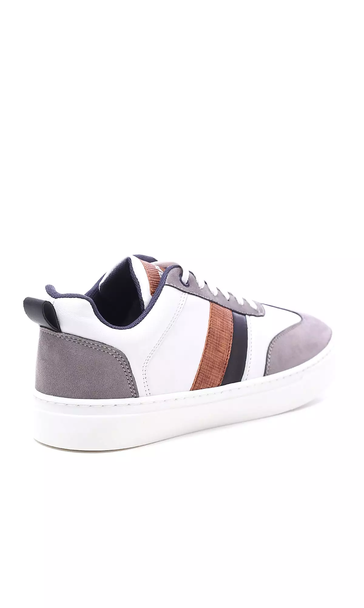 O176723 Round Toecap Lace Up Casual Shoes - Grey & White