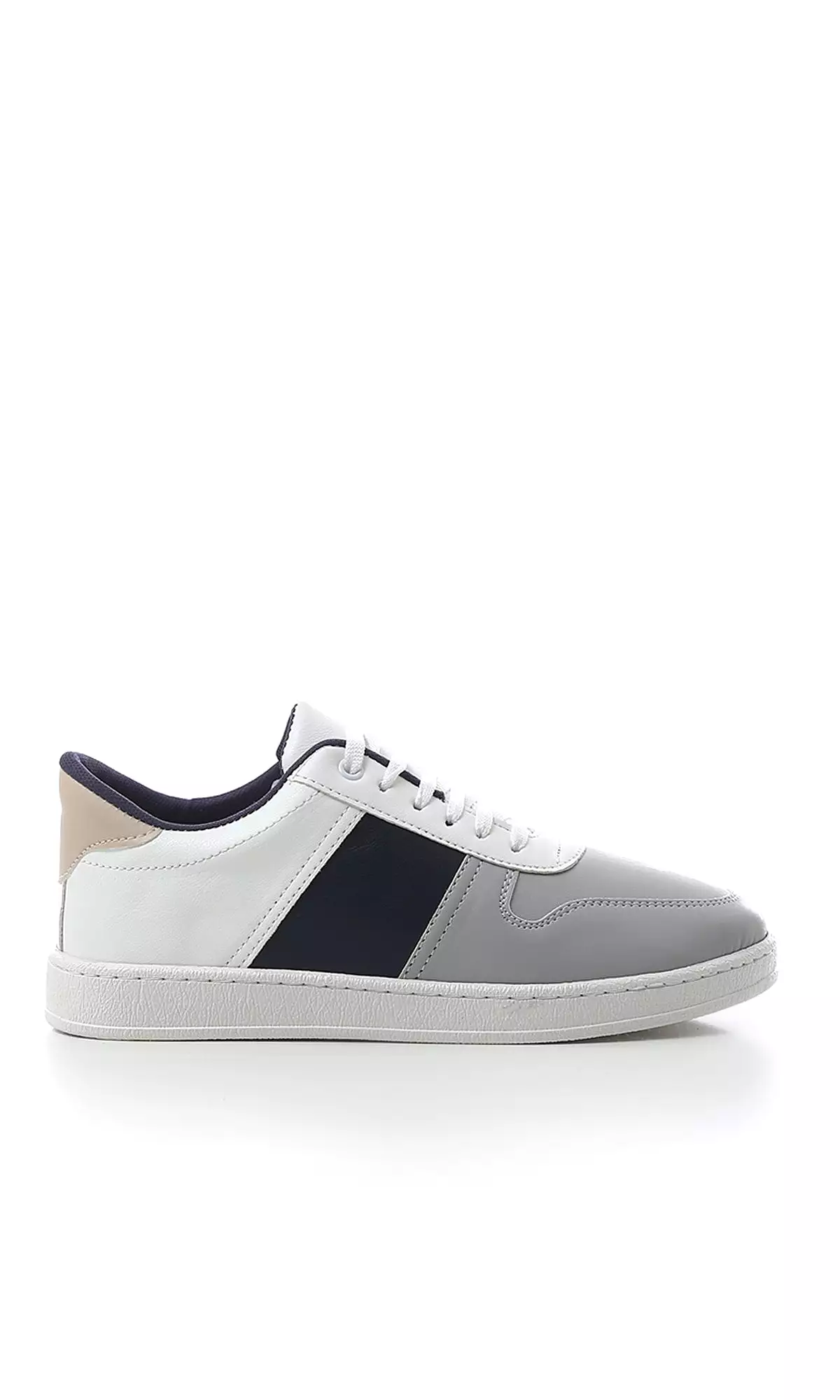 O179079 Tri-Tone Round Toecap Casual Shoes - Light Grey, White & Navy Blue