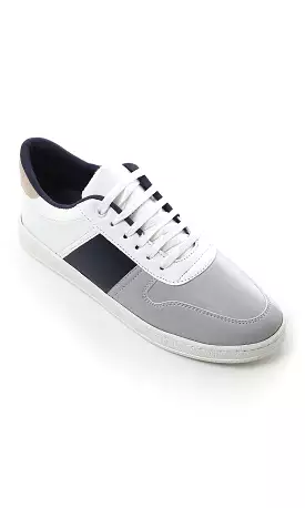 O179079 Tri-Tone Round Toecap Casual Shoes - Light Grey, White & Navy Blue